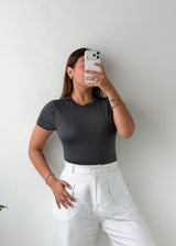 Size M-L Charcoal Crew Neck Bodysuit