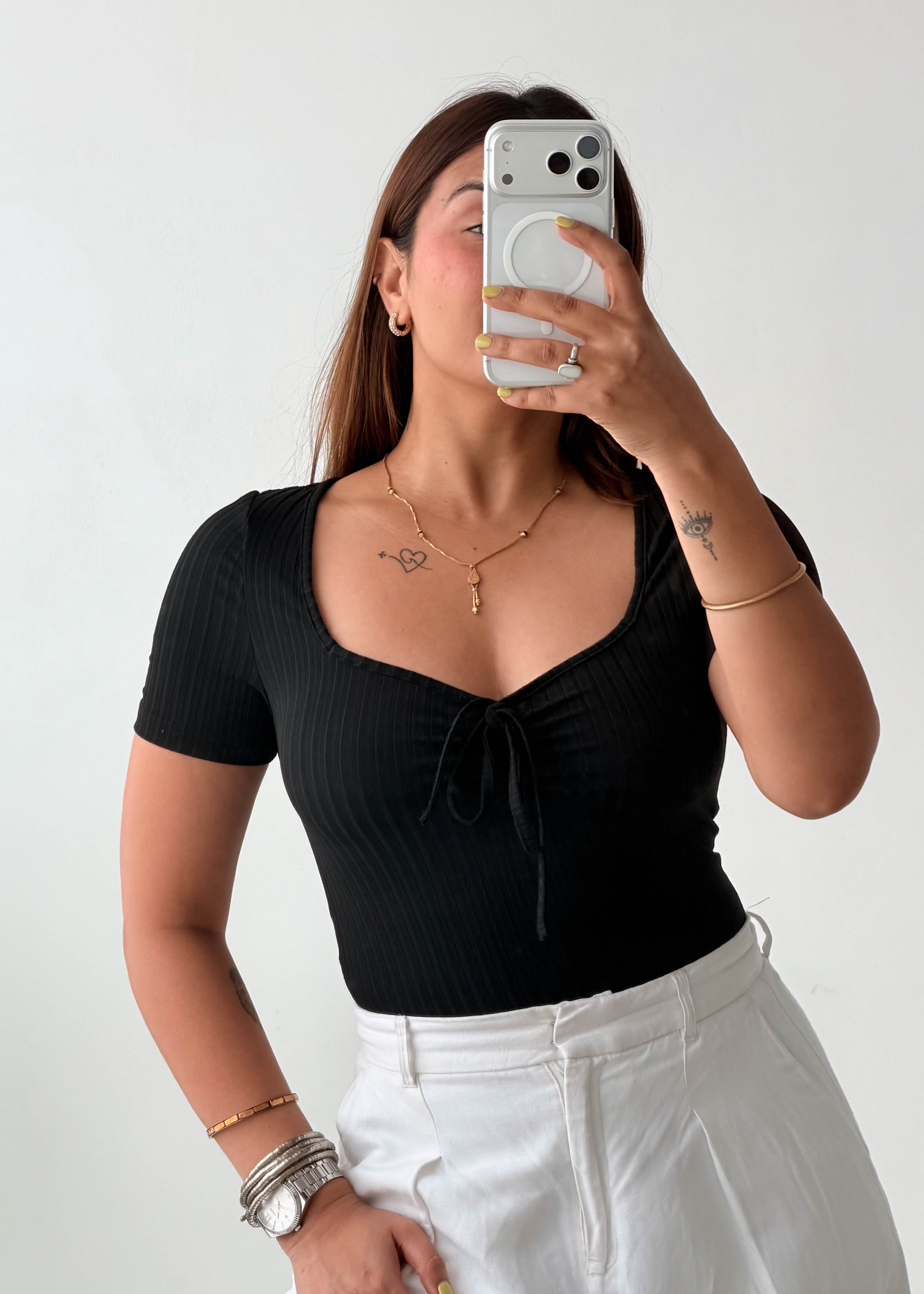 Size XS-S Black Sweetheart Ribbed Top