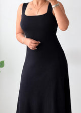 Size S-M Black Ribbed Flare Midi Dress