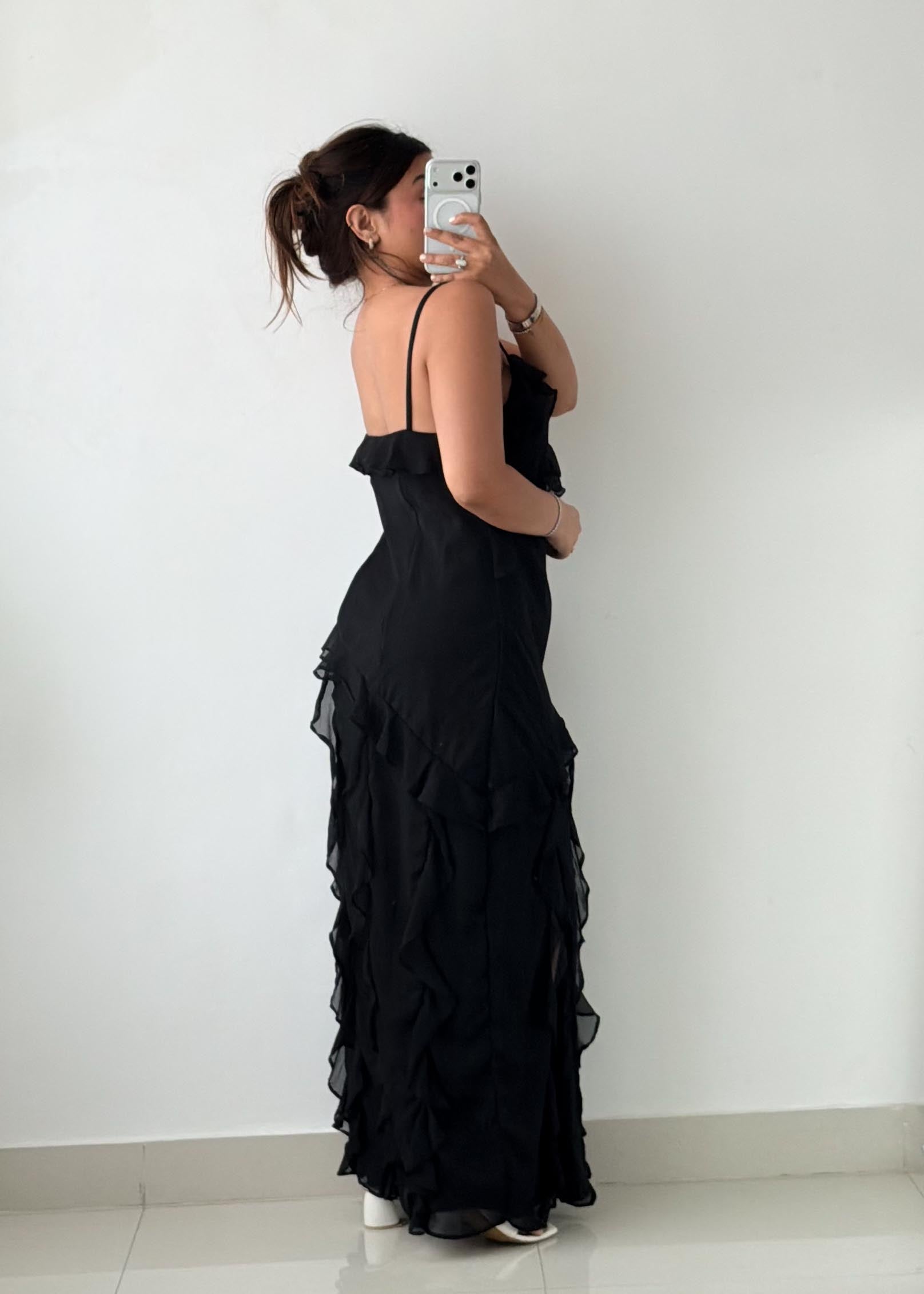 Size S-M Black Ruffle Maxi Dress