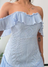 Size XS-S, Light Blue Off-Shoulder Ruffle Mini Dress - Closet by Payal