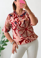 Size M-L Pink Abstract Print Blouse