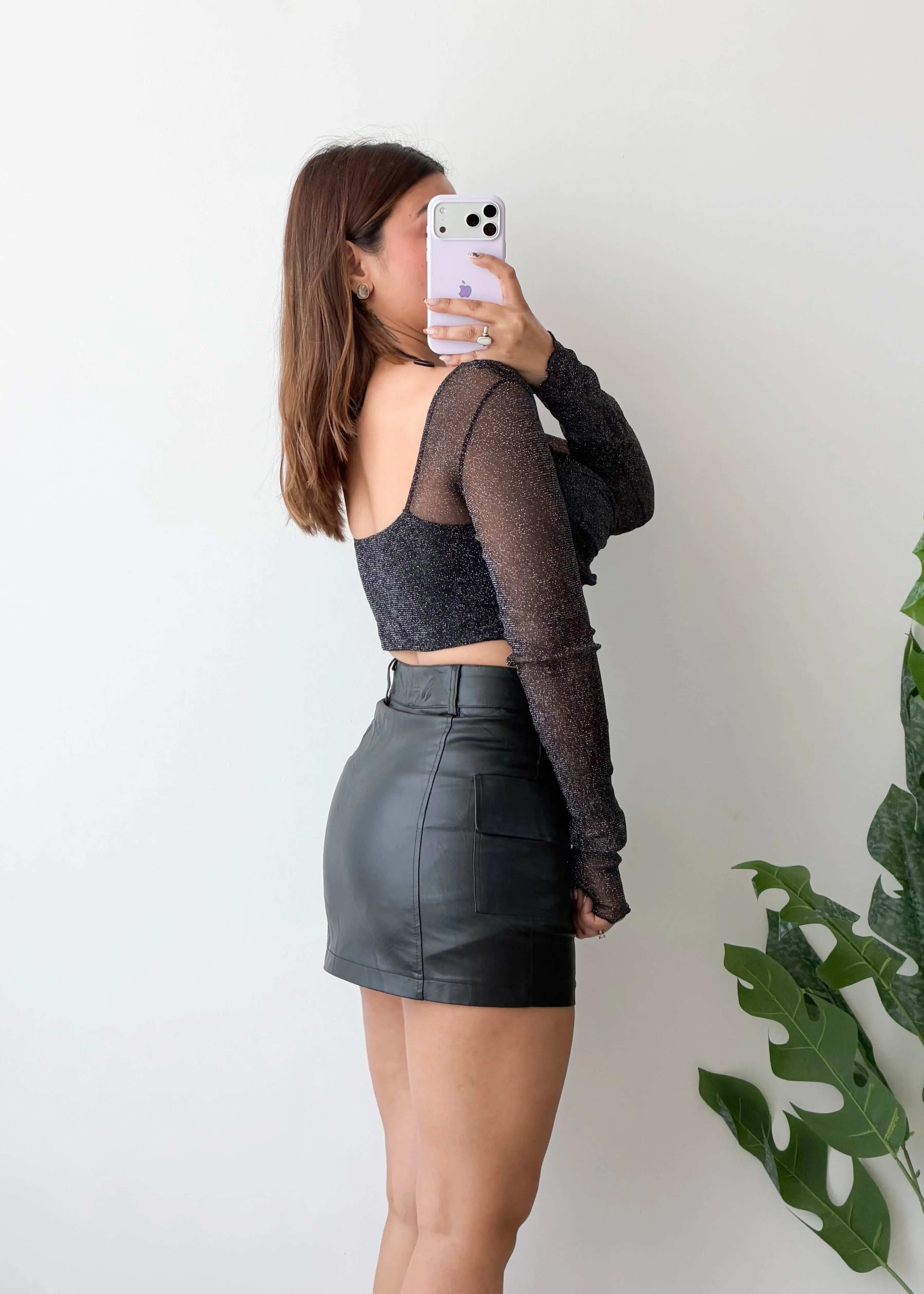 Size S-M, Black Sheer Sleeve Corset Top