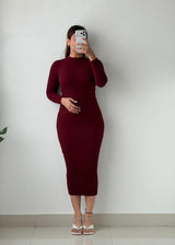Size S-M Burgundy Ribbed Bodycon Midi Dress