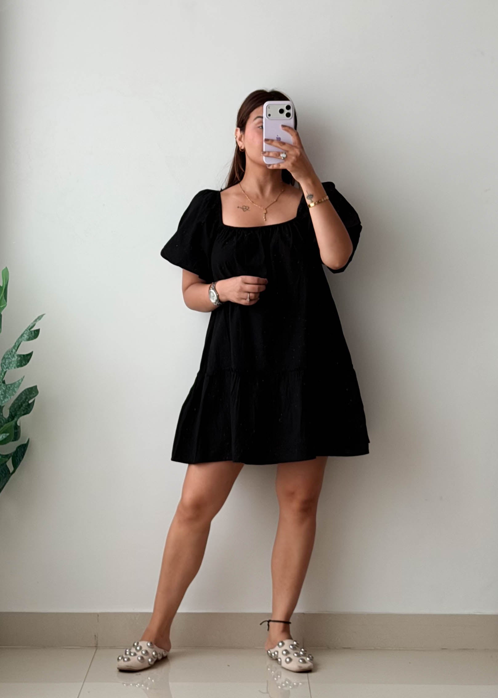 Size S-M Black Puff Sleeve Mini Dress