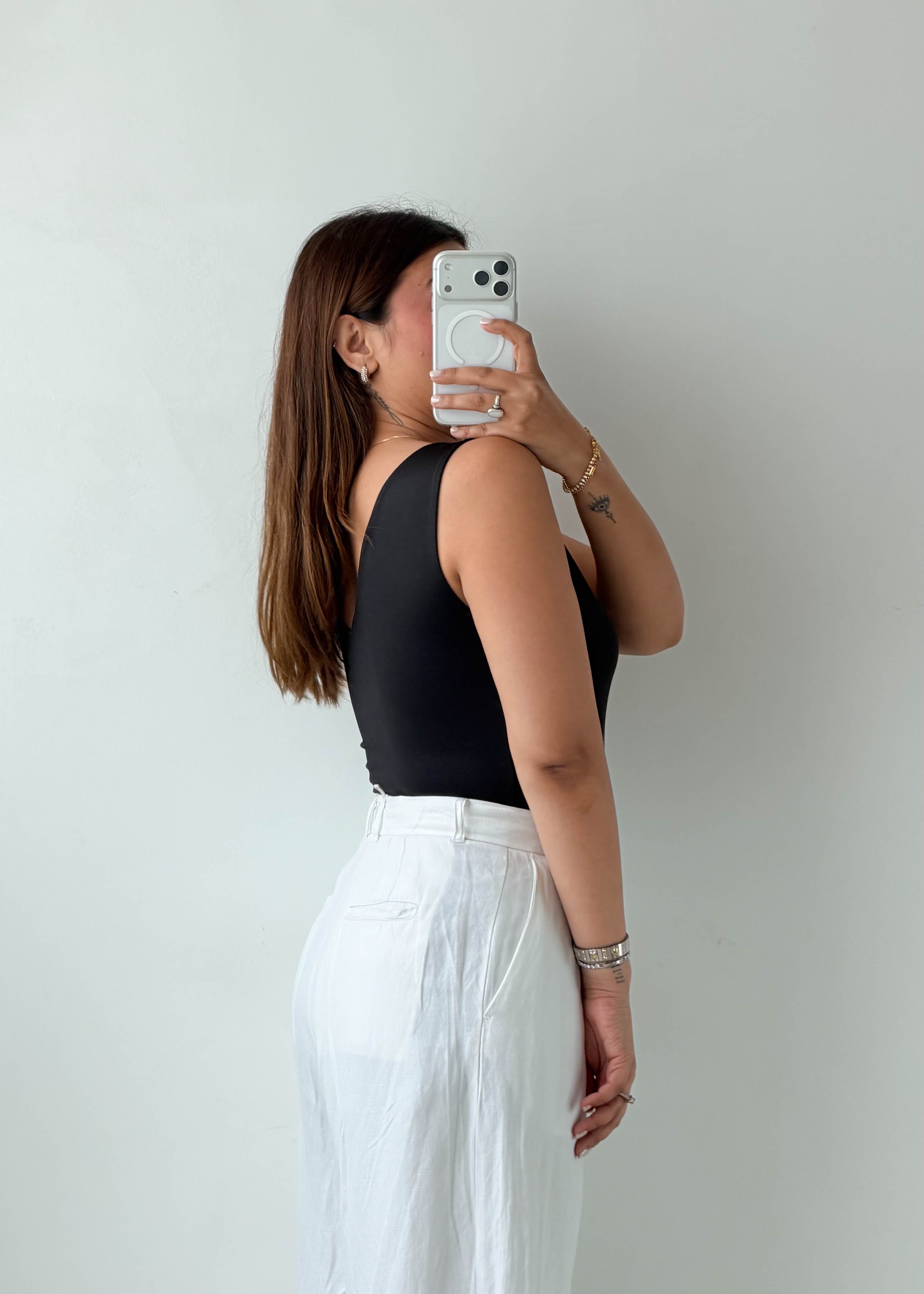 Size S-M Black V-Neck Bodysuit
