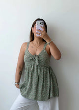 Size S-M Green Printed Peplum Cami Top