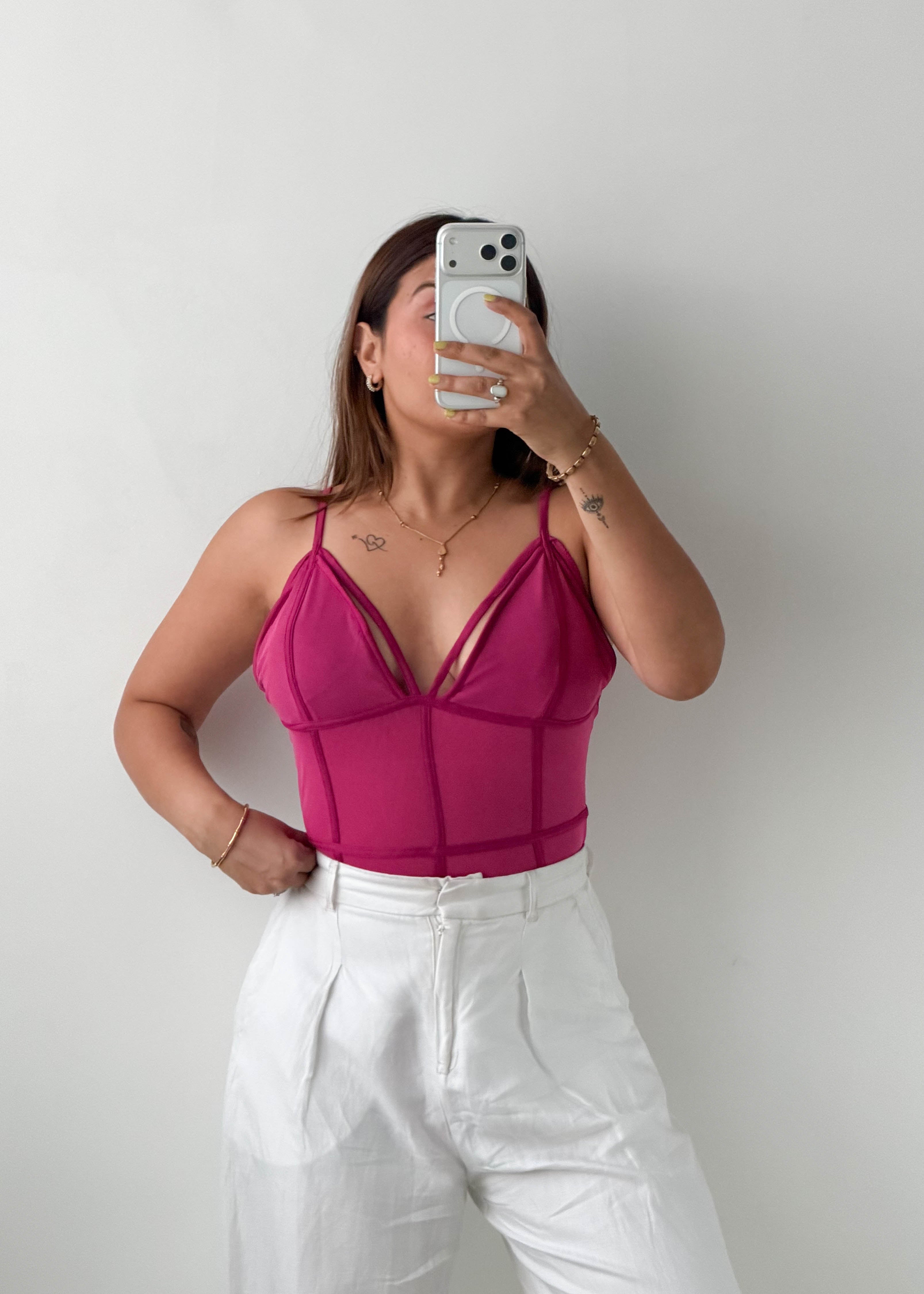Size M-L Fuchsia Mesh Corset Cami bodysuit