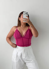 Size M-L Fuchsia Mesh Corset Cami bodysuit