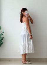 Size M-L White Eyelet Cotton Midi Dress