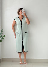 Size M-L Mint Green Contrast Trim Knit Midi Dress