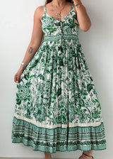 Size S-L Green Floral Printed Maxi Dress