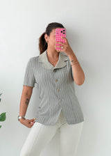 Size S-M Sage Green Pinstripe Collared Top
