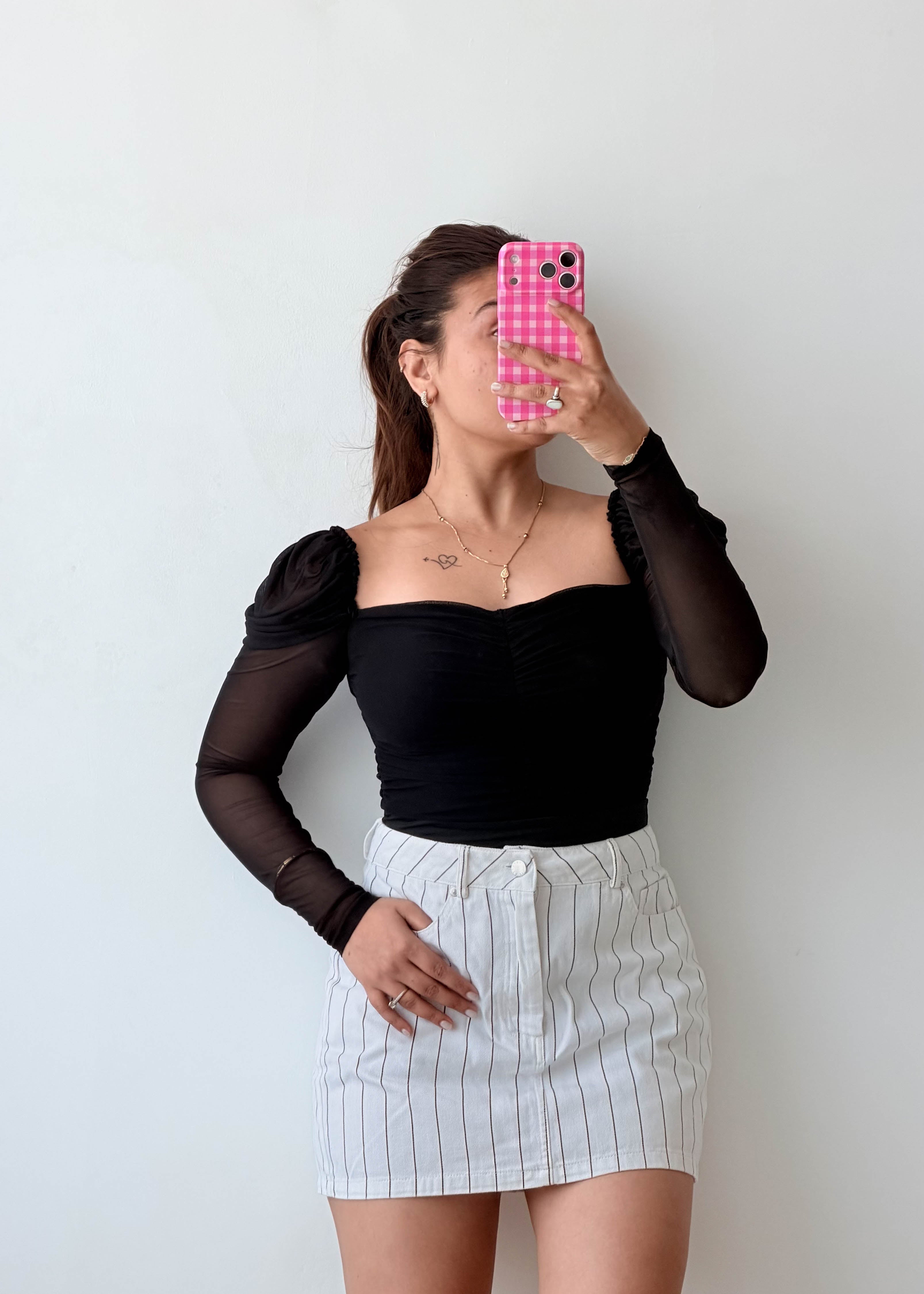 Size XS-S Black Mesh Puff Sleeve Bodysuit