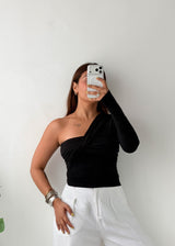 Size S-M Black One-Shoulder Twist Top