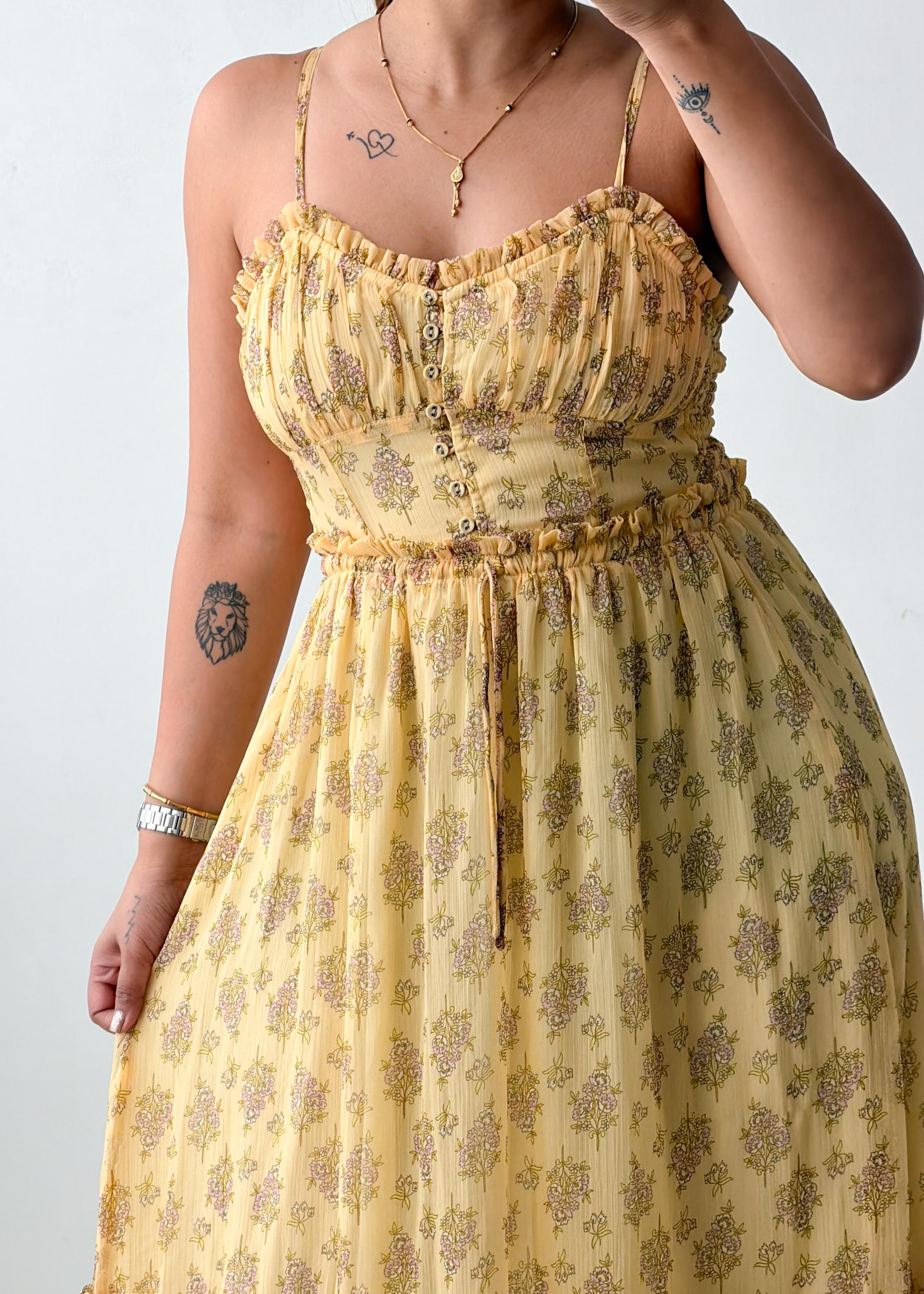 Size XS-M Mustard Floral Tiered Maxi Dress