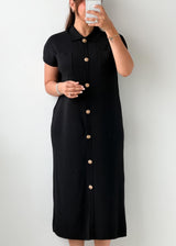 Size M-L Black Button-Front Midi Dress