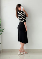 Size M-L Black & White Striped Bodycon Midi Dress