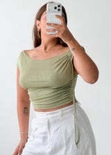 Size S-M Sage Green Off-Shoulder Crop Top