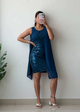 S-M Teal Layered Sequin Mini Dress