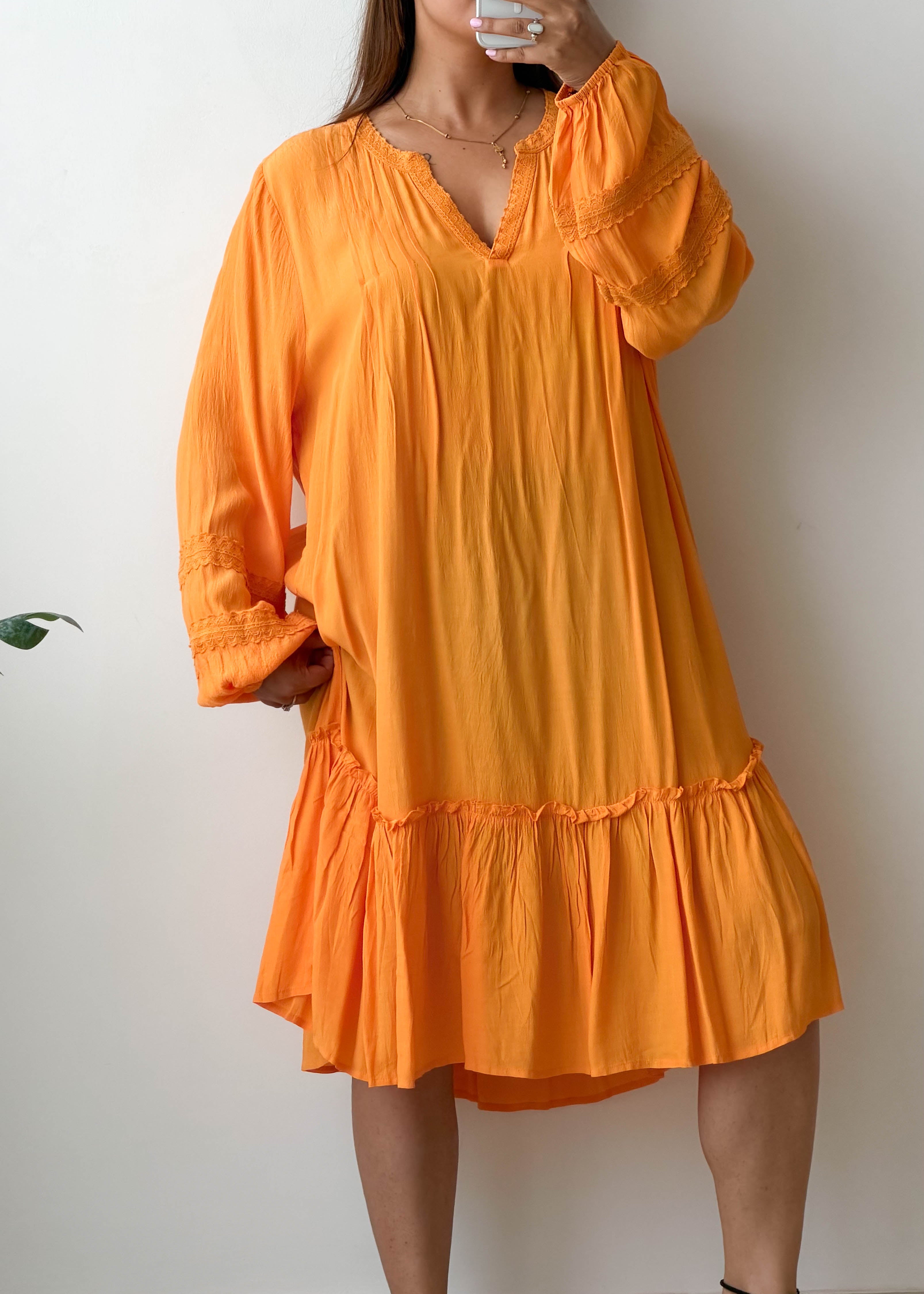 Size XL-XXL Orange Oversized Tiered Dress