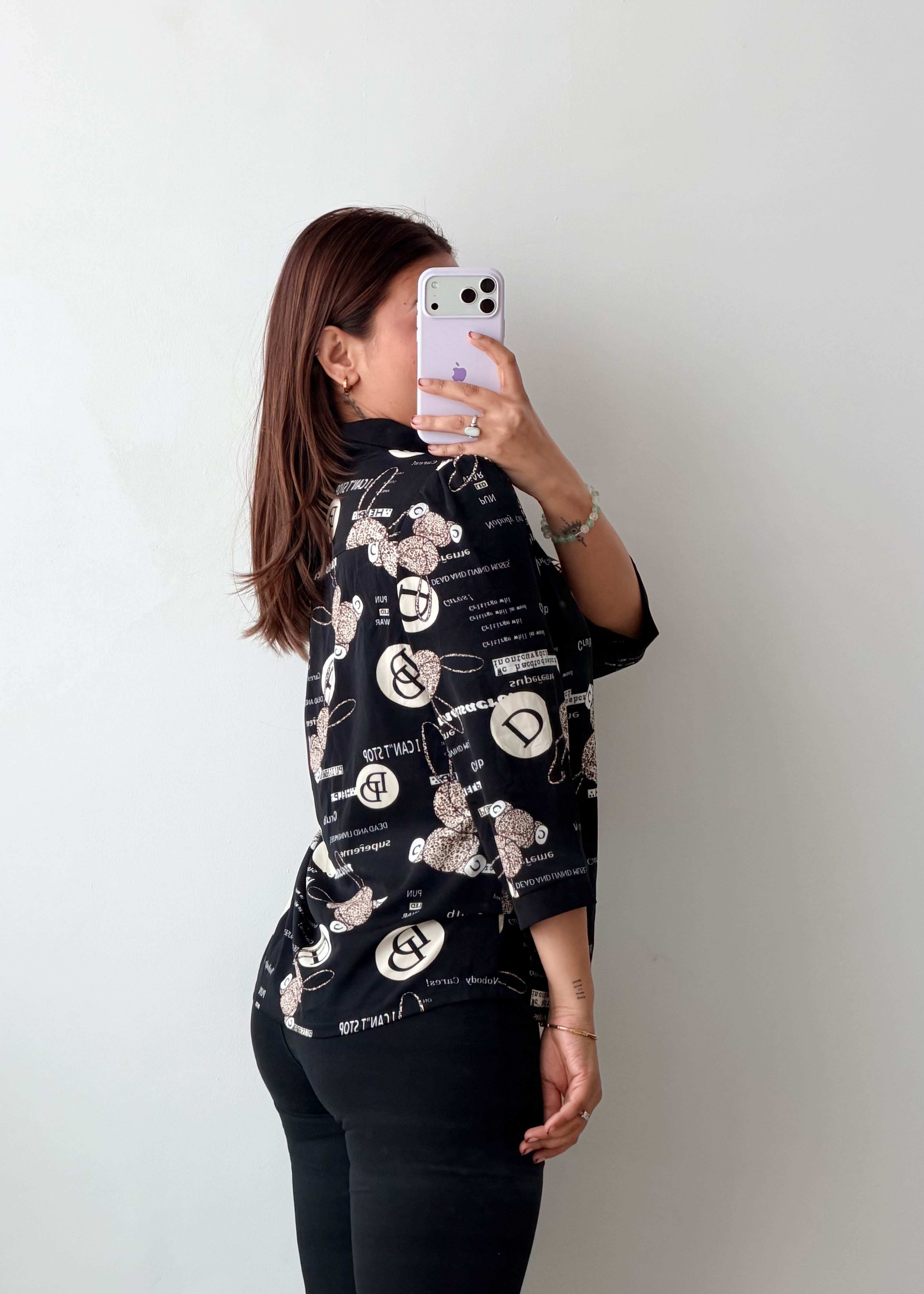 S-M Black Monogram Printed Shirt