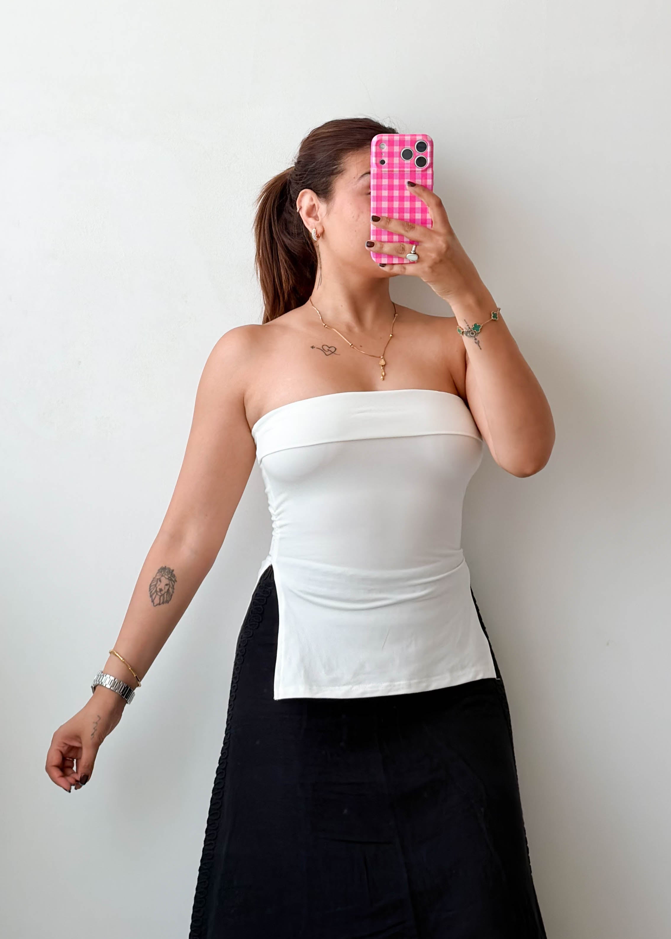 Size XS-S / M-L White Foldover Tube Top