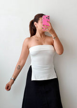 Size XS-S / M-L White Foldover Tube Top