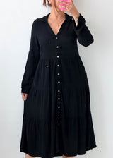 Size XS-S Black Button Front Maxi Dress