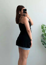 Size S-M, Black Ruched Peplum Cami Top for Women - Closet by Payal