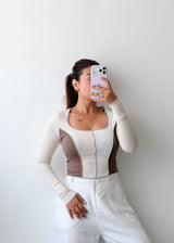 Size XS-S Beige Colorblock Long Sleeve Top