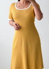 Size M-L Mustard Yellow Ribbed Midi Dress