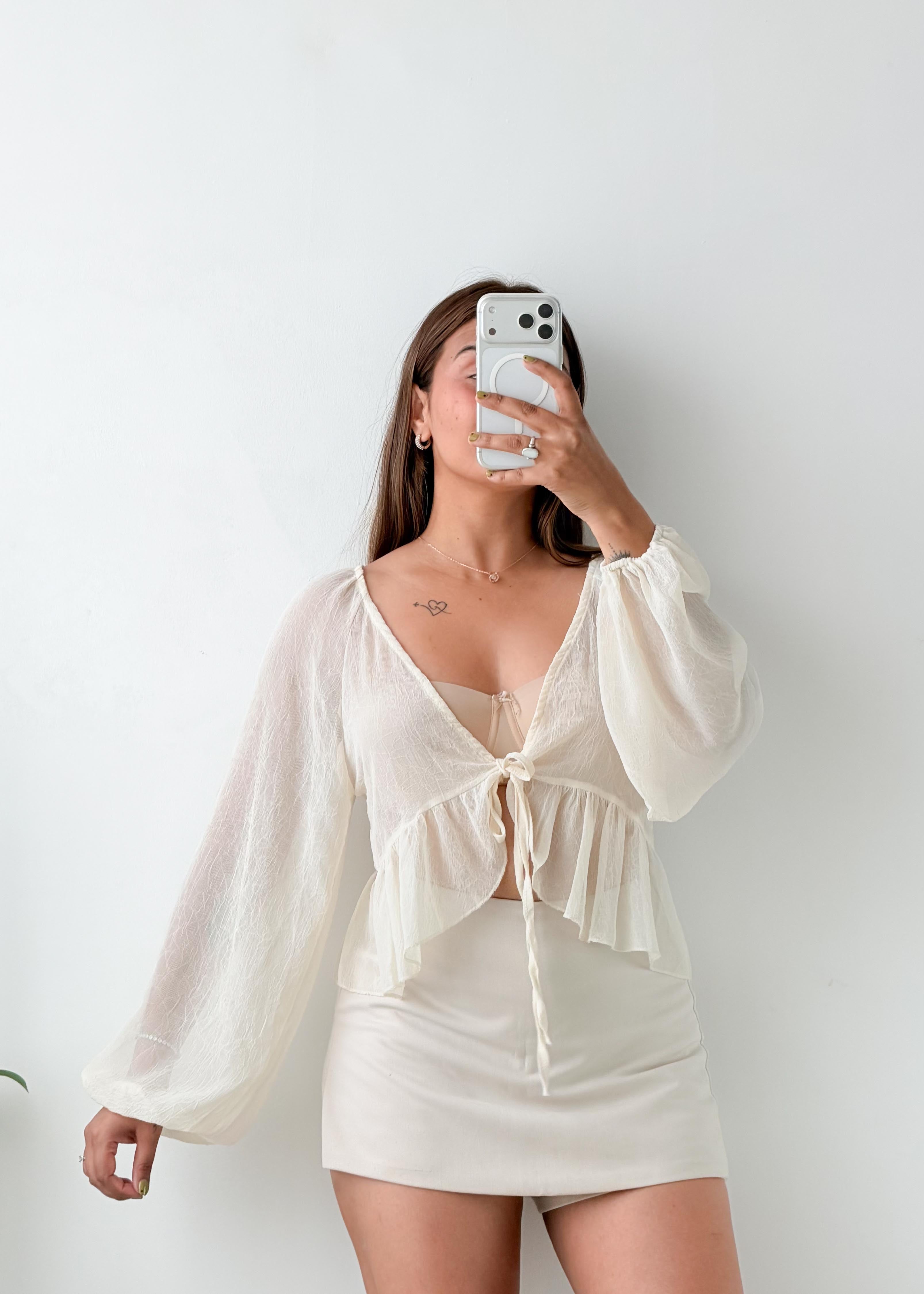 Size S-M White Tie-Up Peplum Top