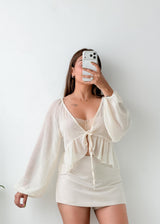 Size S-M White Tie-Up Peplum Top