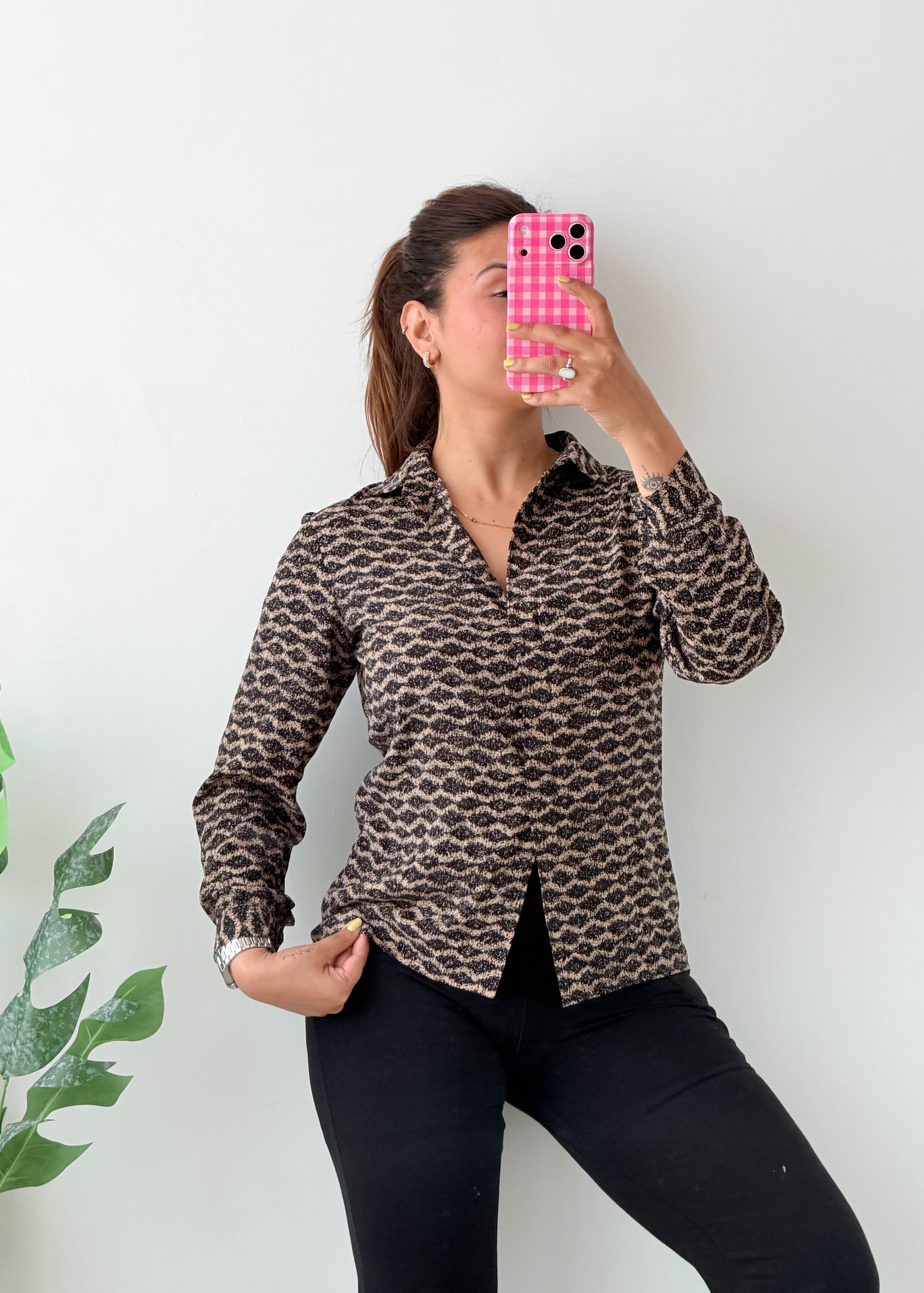 Size XS-S Brown Geometric Shirt