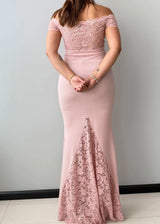 Size S-M, Blush Pink Off-Shoulder Lace Maxi Dress - Closet by Payal
