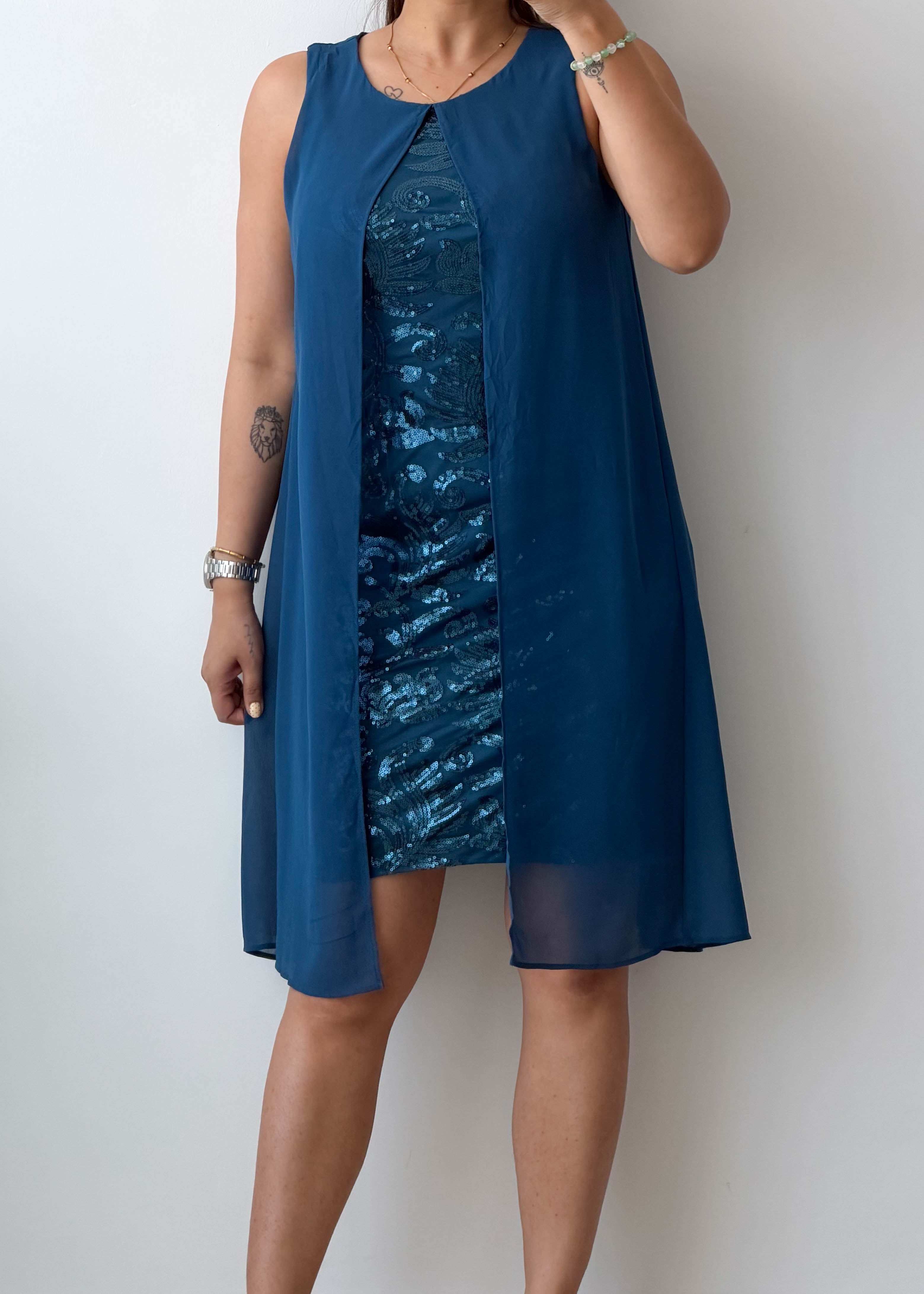 S-M Teal Layered Sequin Mini Dress