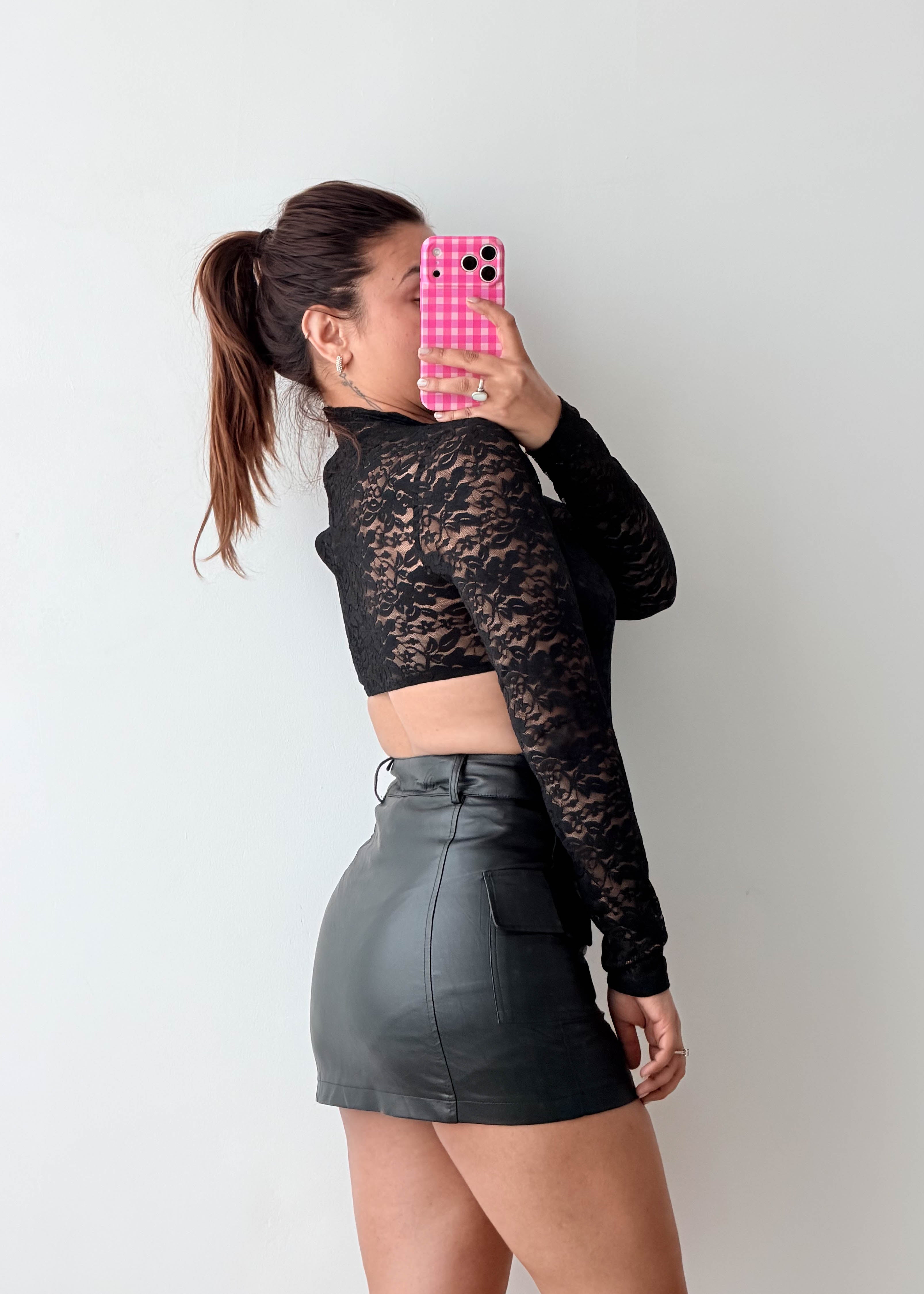 Size S-M Black Floral Lace Bodysuit
