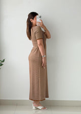 Size XS-S Brown Striped Bodycon Midi Dress