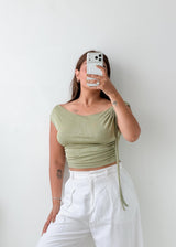 Size S-M Sage Green Off-Shoulder Crop Top