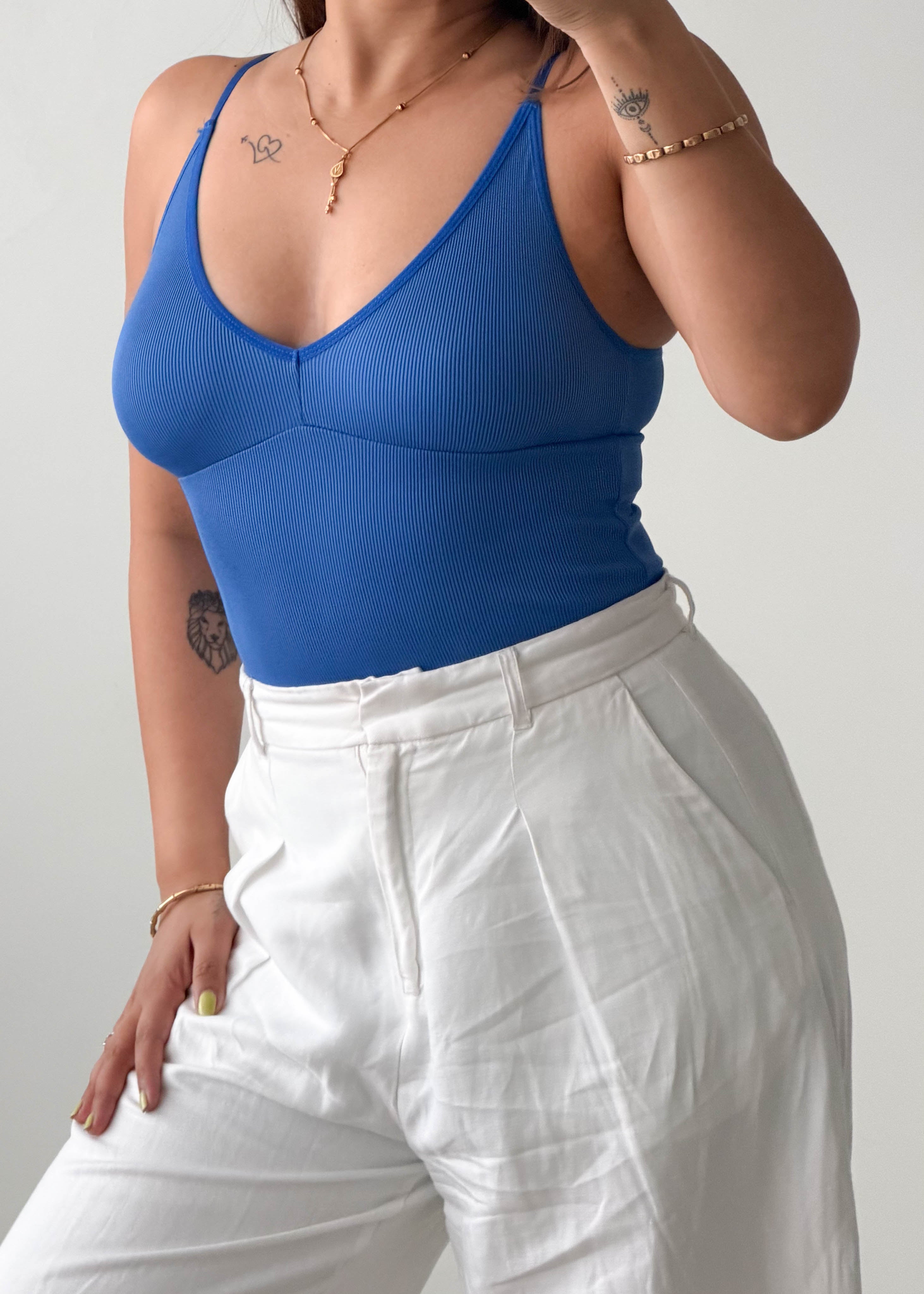 Size XS-S Blue V-Neck Bodysuit