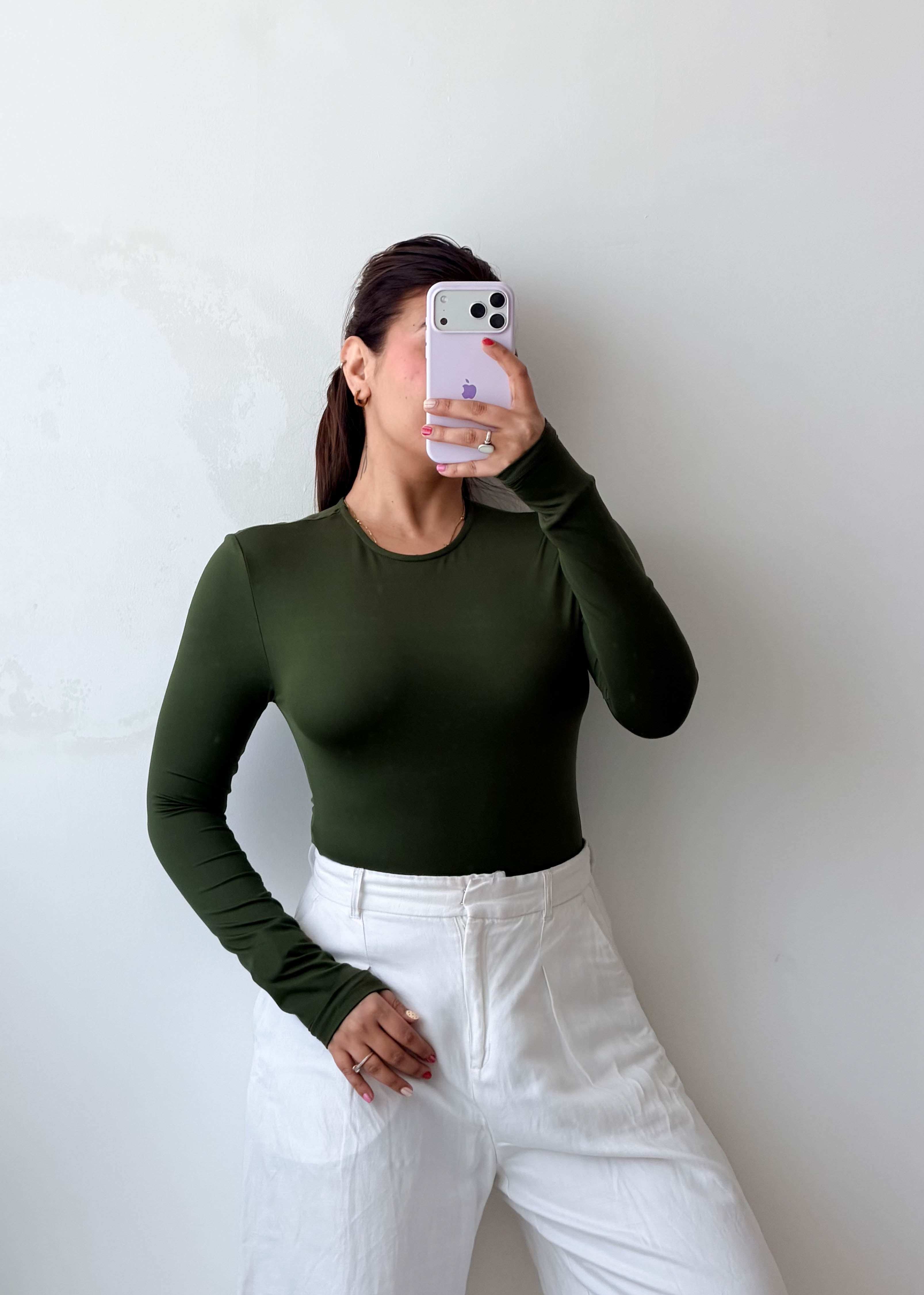 Size L Olive Green Full Sleeve Bodysuit