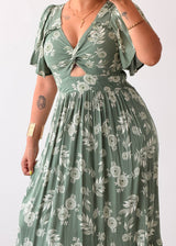 Size XS-S Sage Floral Cut-Out Maxi Dress
