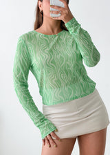 Size M-L Green Printed Mesh Top