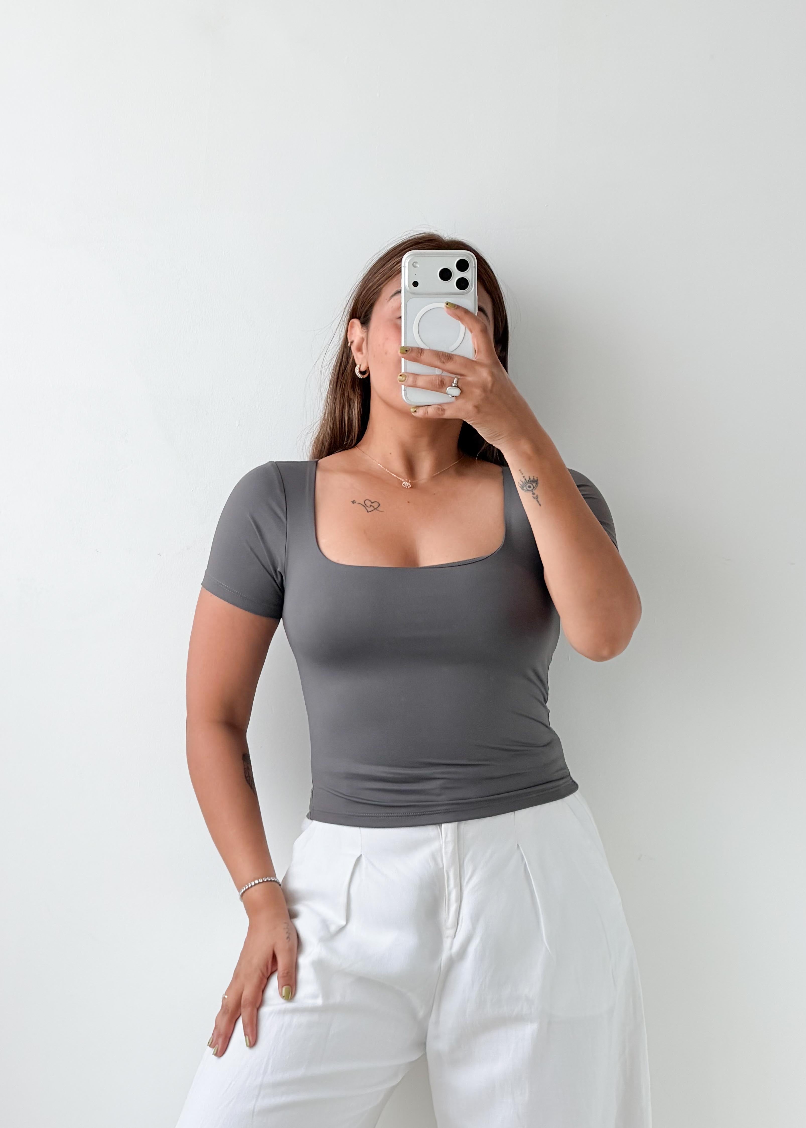 Size M Charcoal Grey Square Neck Top