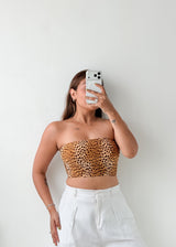 Size XS-S Leopard Print Bandeau Crop Top