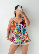 Size L-XL Multicolor Floral Ruffle Cami Top