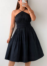 Size S-M Black Halter Smocked Midi Dress