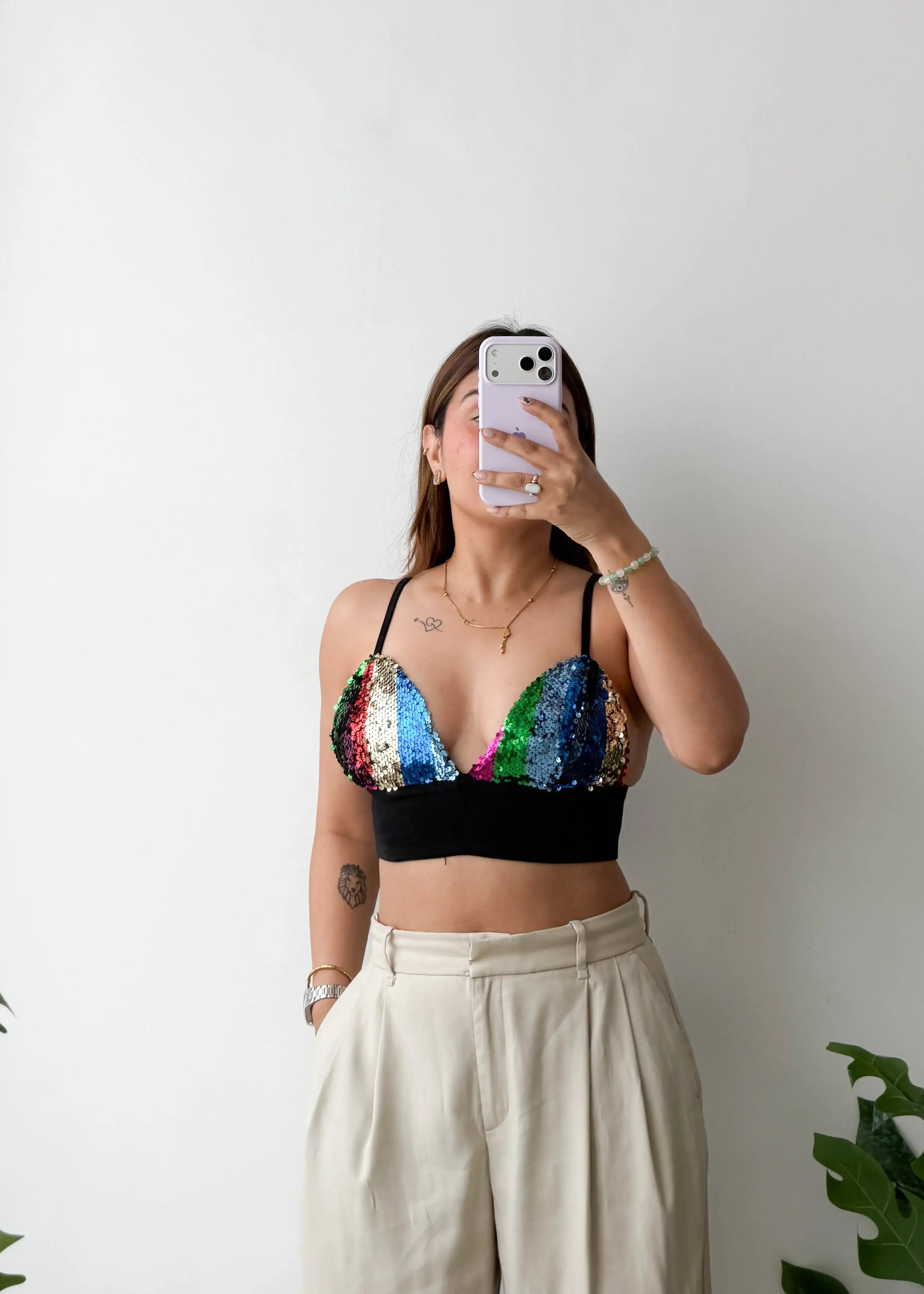 XS-S, Multicolor Sequin Bralette Top
