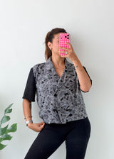 Size M-L Black Paisley Panel Shirt
